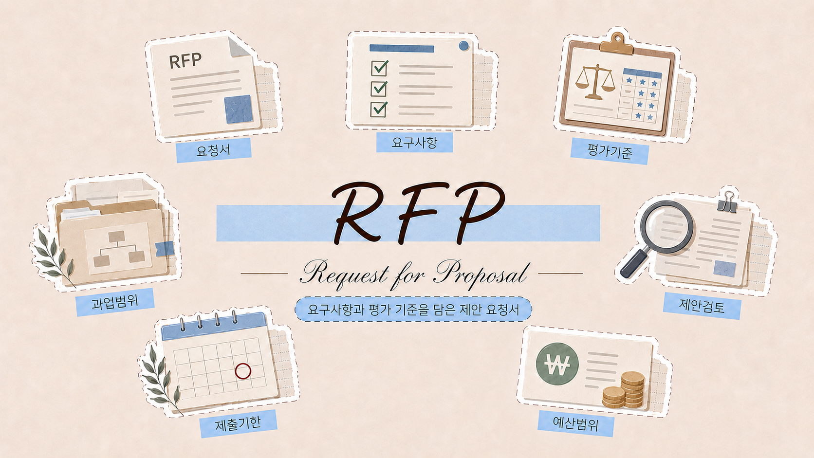 RFP 뜻과 제안 요청서 작성 과정을 설명하는 이미지